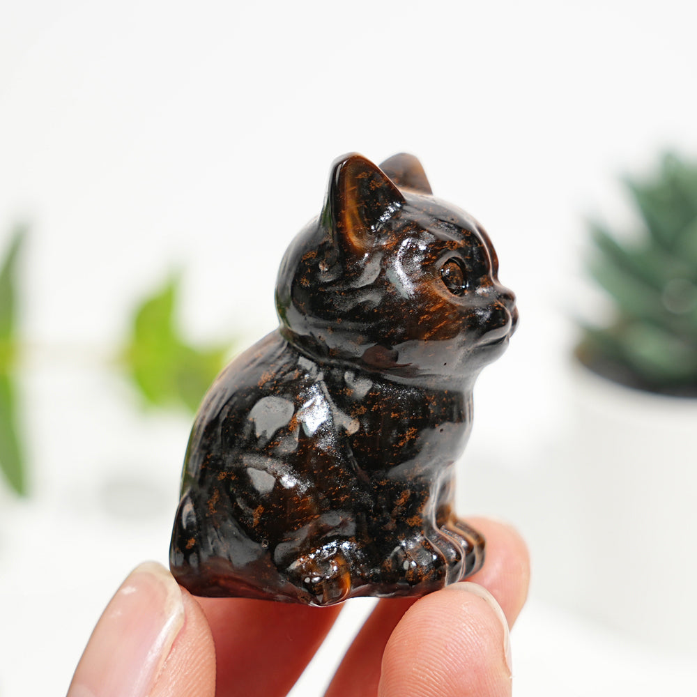 Natural Crystal Carved Tiger Eye Sitting Cat