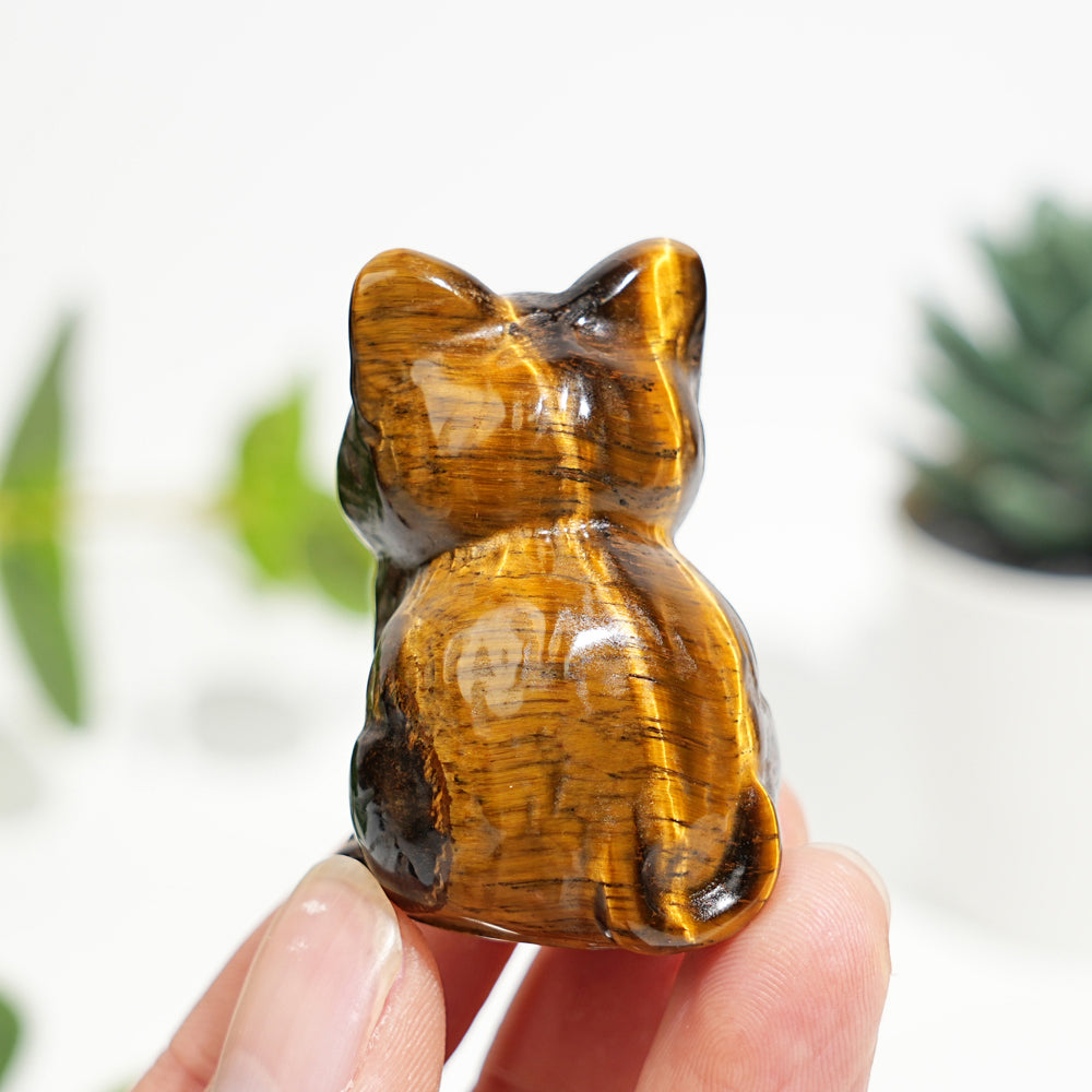Natural Crystal Carved Tiger Eye Sitting Cat
