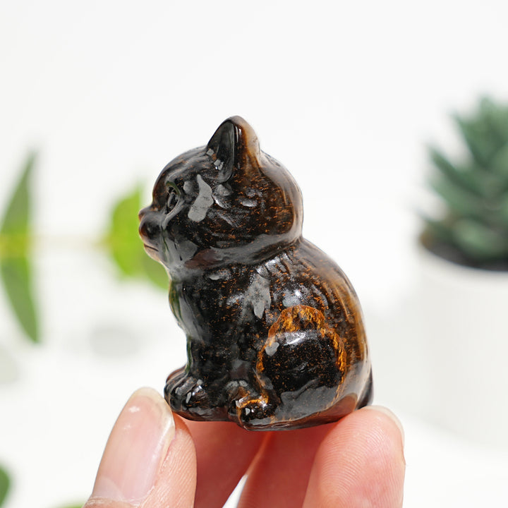 Natural Crystal Carved Tiger Eye Sitting Cat