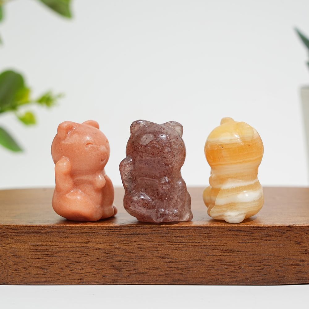 Natural Crystal Smiling Money Cat Carving