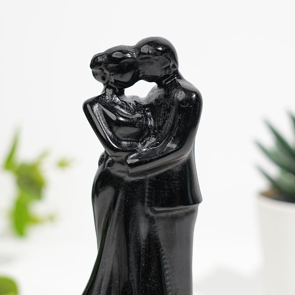 Natural Crystal Black Obsidian Embracing Couple