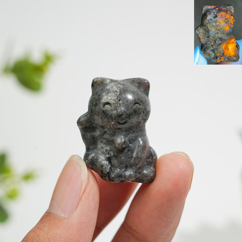 Natural Crystal Smiling Money Cat Carving