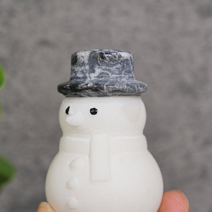 A Slightly Imperfect Natural Crystal Carving Snowman With Hat