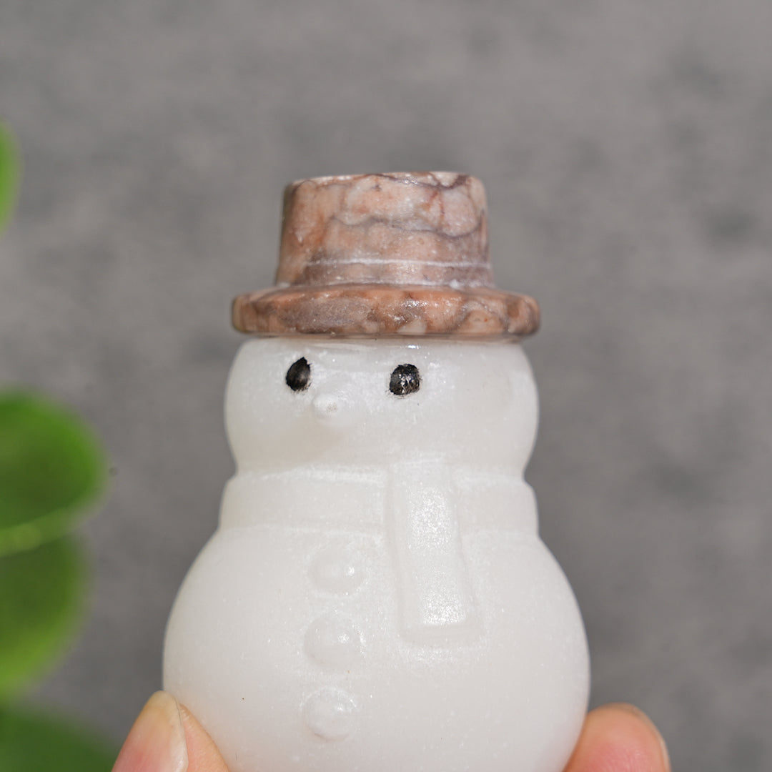 A Slightly Imperfect Natural Crystal Carving Snowman With Hat