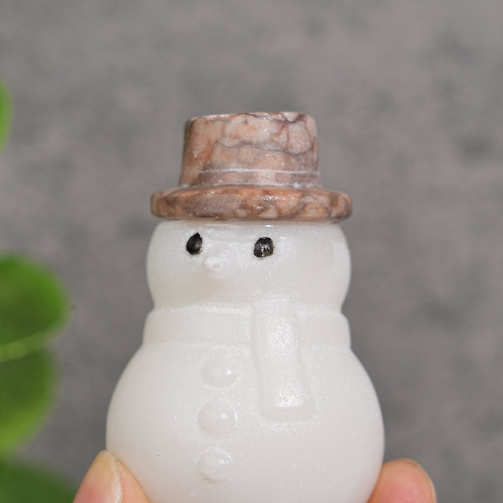 A Slightly Imperfect Natural Crystal Carving Snowman With Hat