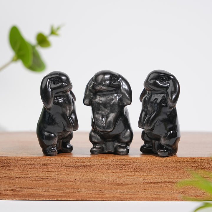 Natural Crystal Carving Silver Obsidian Lop Eared Rabbit