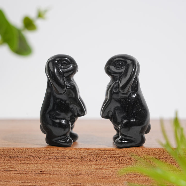 Natural Crystal Carving Silver Obsidian Lop Eared Rabbit