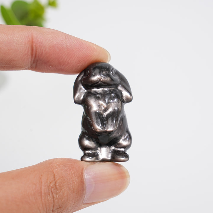 Natural Crystal Carving Silver Obsidian Lop Eared Rabbit