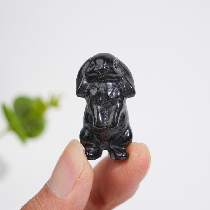 Natural Crystal Carving Silver Obsidian Lop Eared Rabbit
