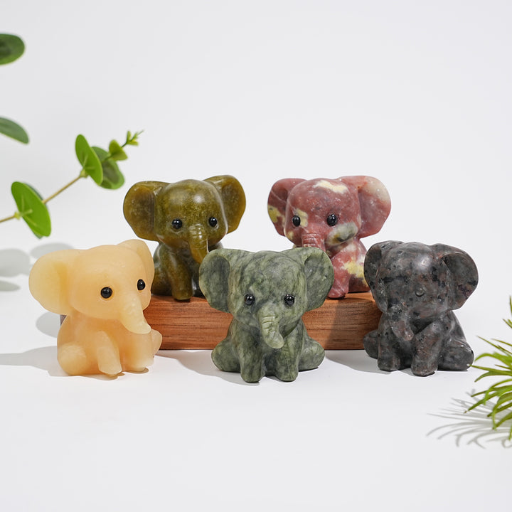 Natural Crystal Carving Cute Sitting Elephant