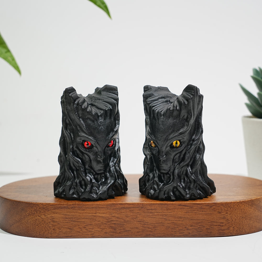Natural Crystal Black Obsidian Tree Spirit Carving