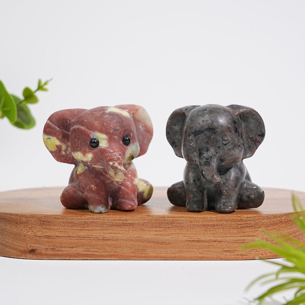Natural Crystal Carving Cute Sitting Elephant