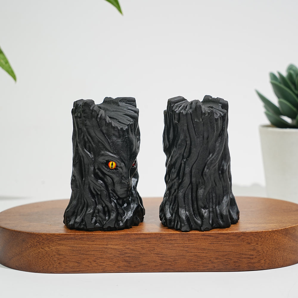 Natural Crystal Black Obsidian Tree Spirit Carving