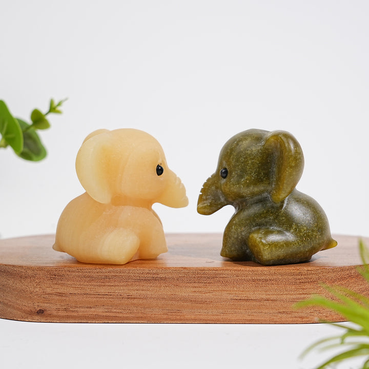 Natural Crystal Carving Cute Sitting Elephant
