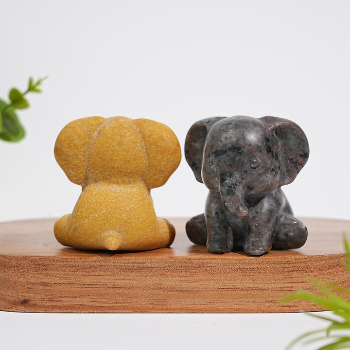 Natural Crystal Carving Cute Sitting Elephant