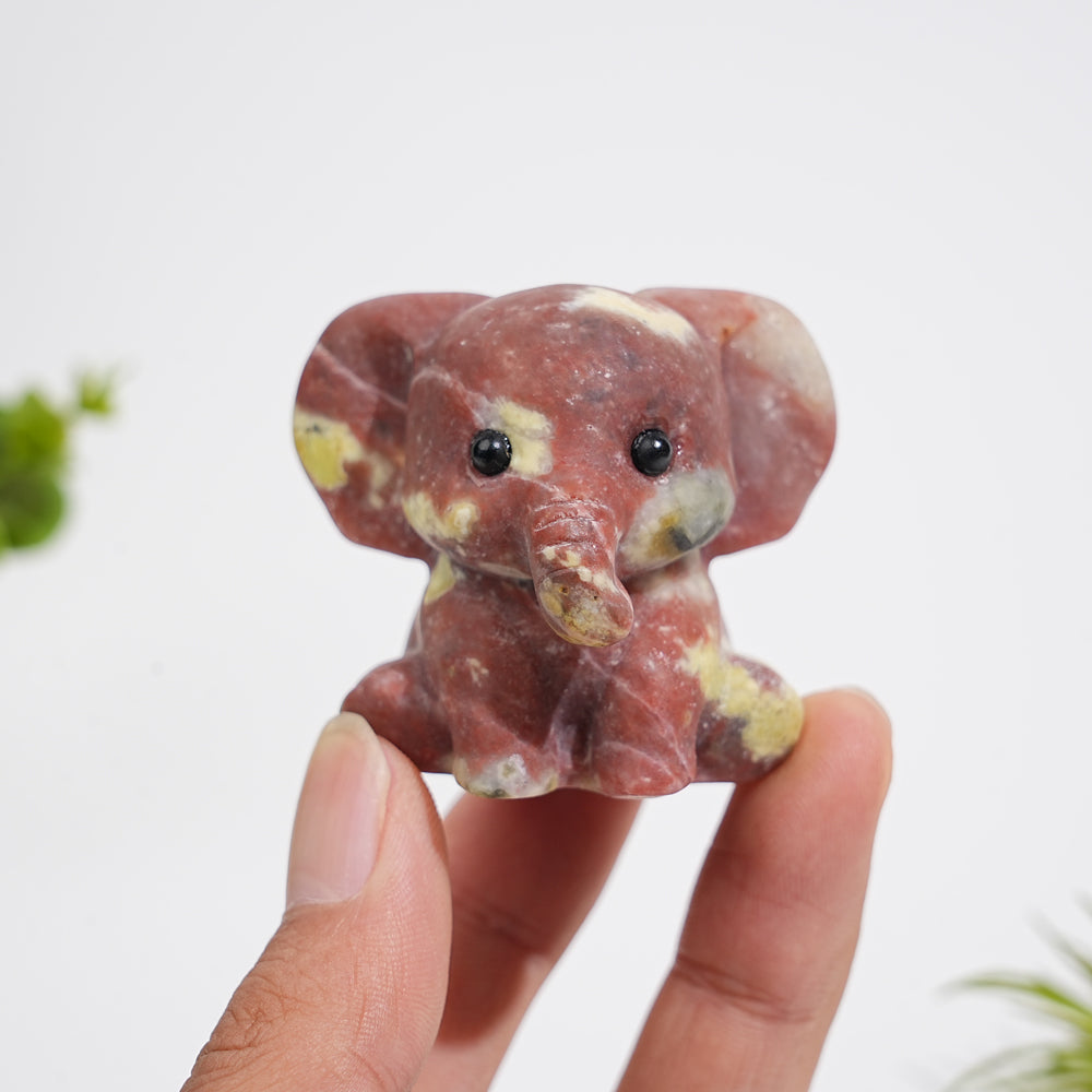 Natural Crystal Carving Cute Sitting Elephant