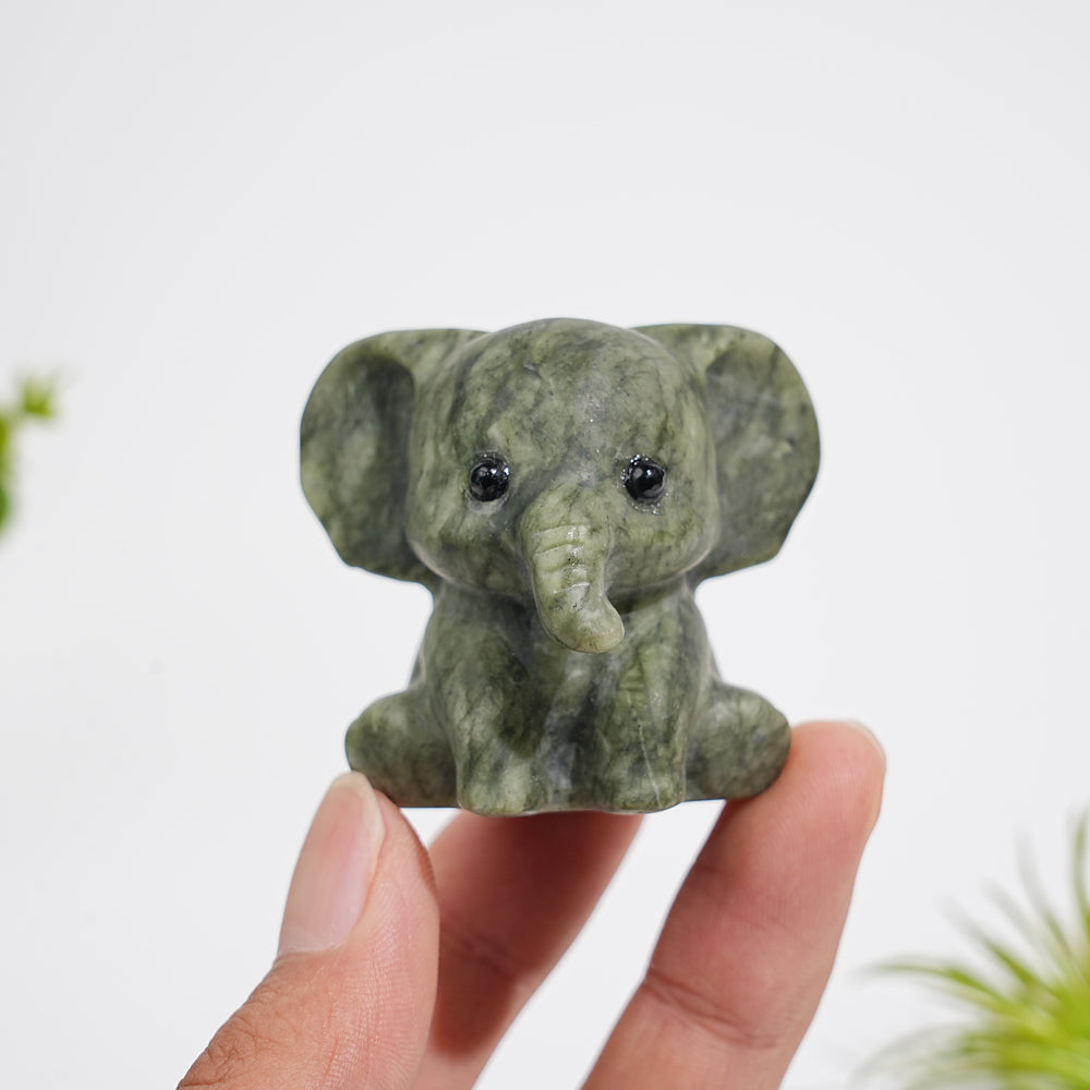Natural Crystal Carving Cute Sitting Elephant