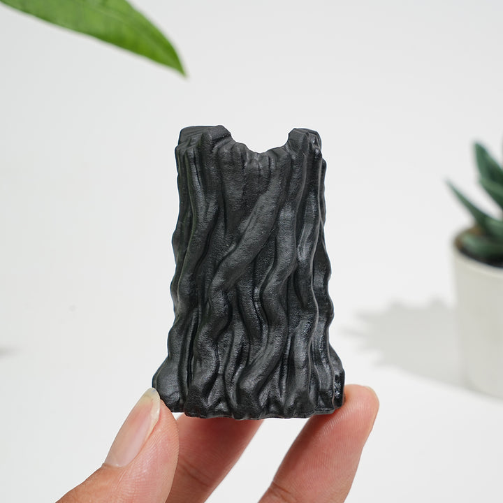 Natural Crystal Black Obsidian Tree Spirit Carving