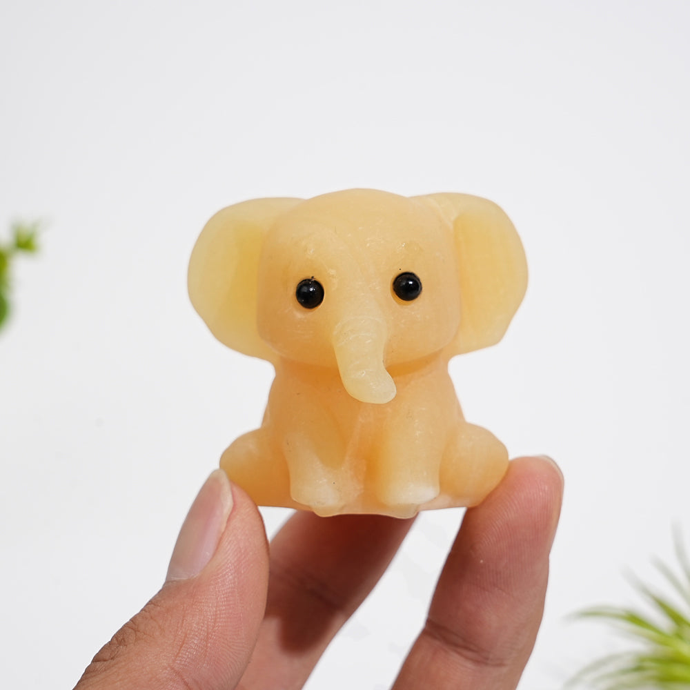 Natural Crystal Carving Cute Sitting Elephant