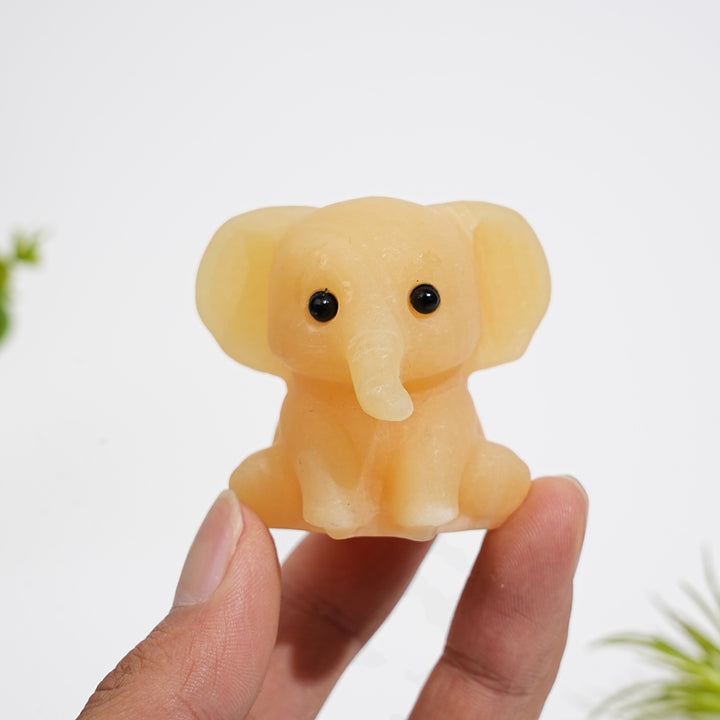 Natural Crystal Carving Cute Sitting Elephant