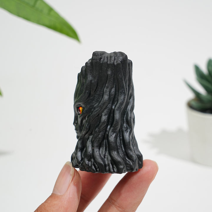 Natural Crystal Black Obsidian Tree Spirit Carving