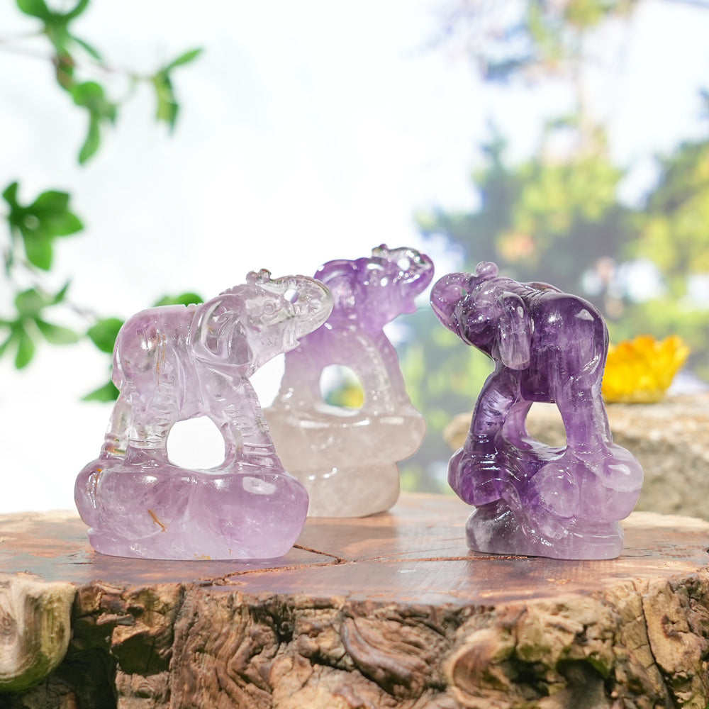 Natural Carving Dream Amethyst Elephant