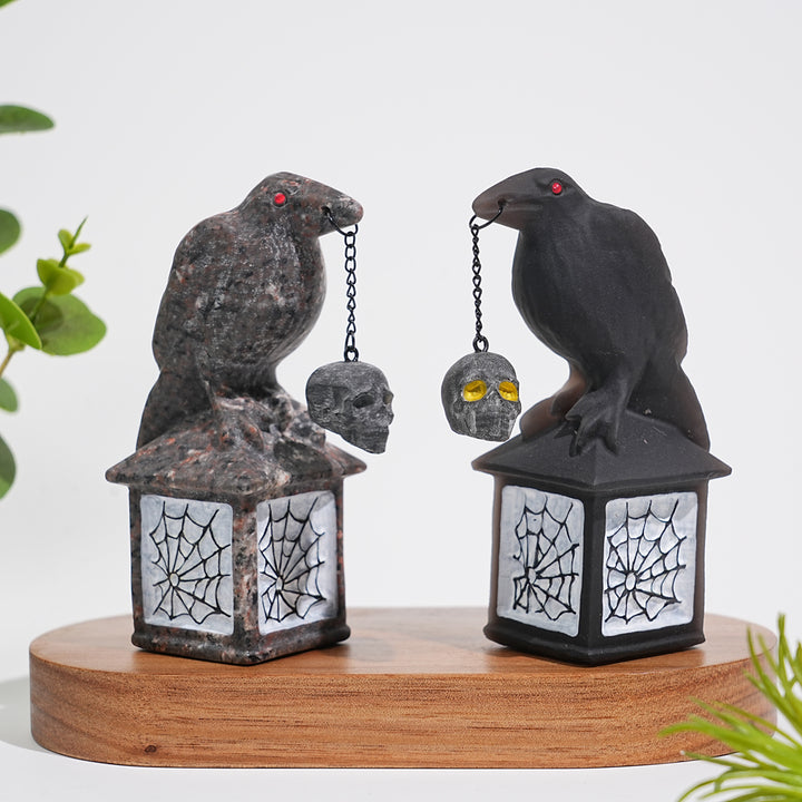 Natural Crystal Carving Crow With Skull