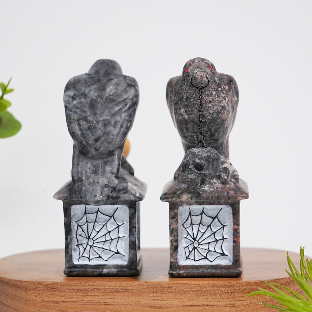 Natural Crystal Carving Crow With Skull
