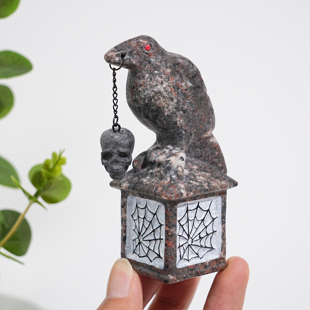 Natural Crystal Carving Crow With Skull