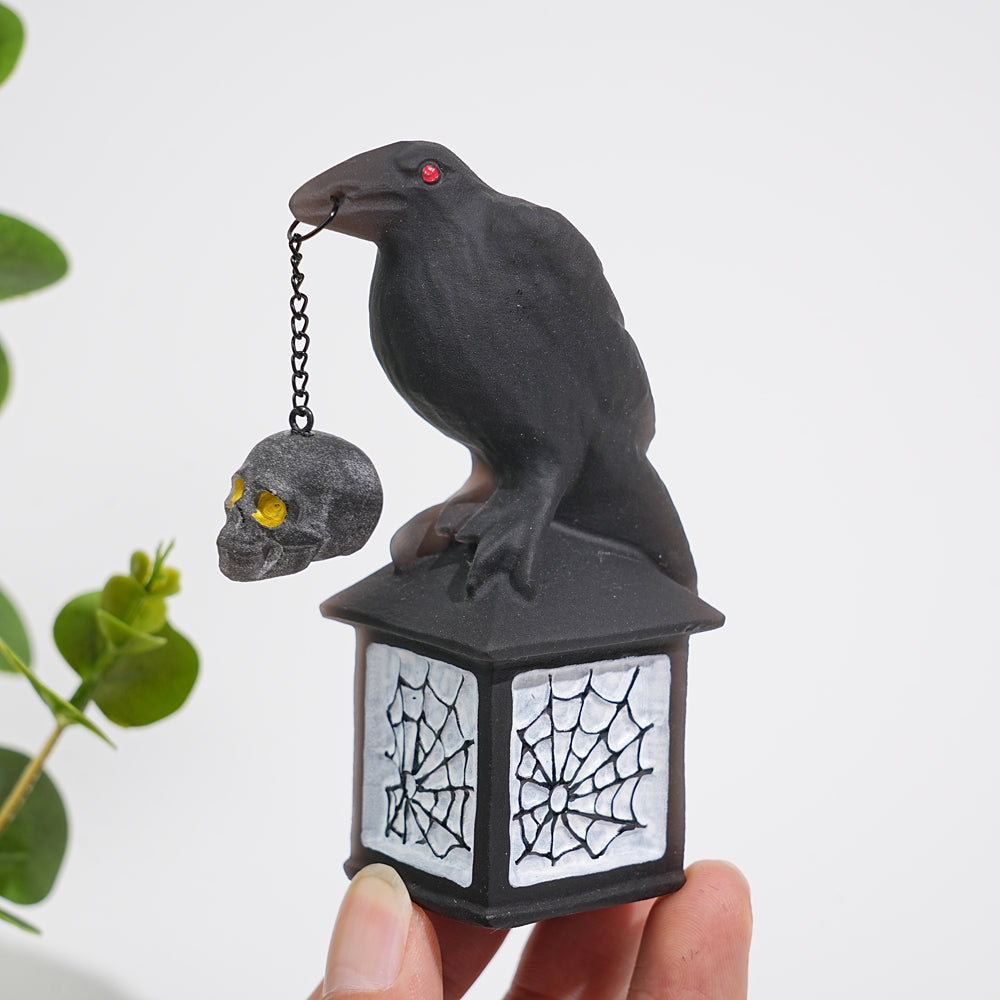 Natural Crystal Carving Crow With Skull