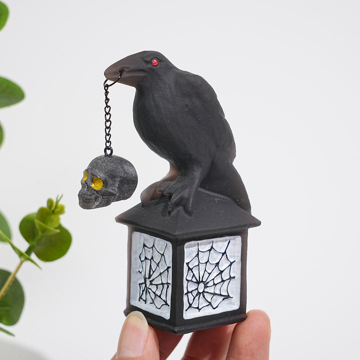 Natural Crystal Carving Crow With Skull
