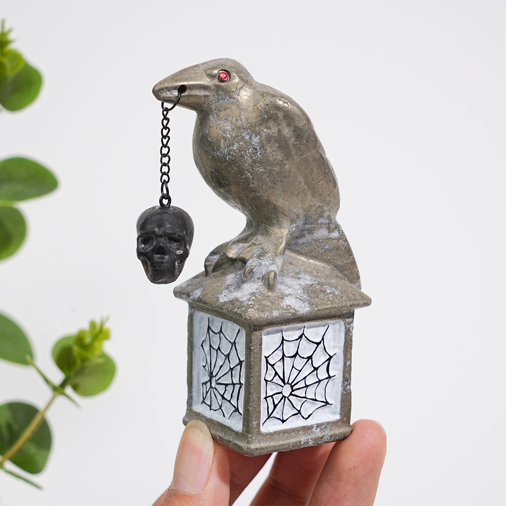 Natural Crystal Carving Crow With Skull