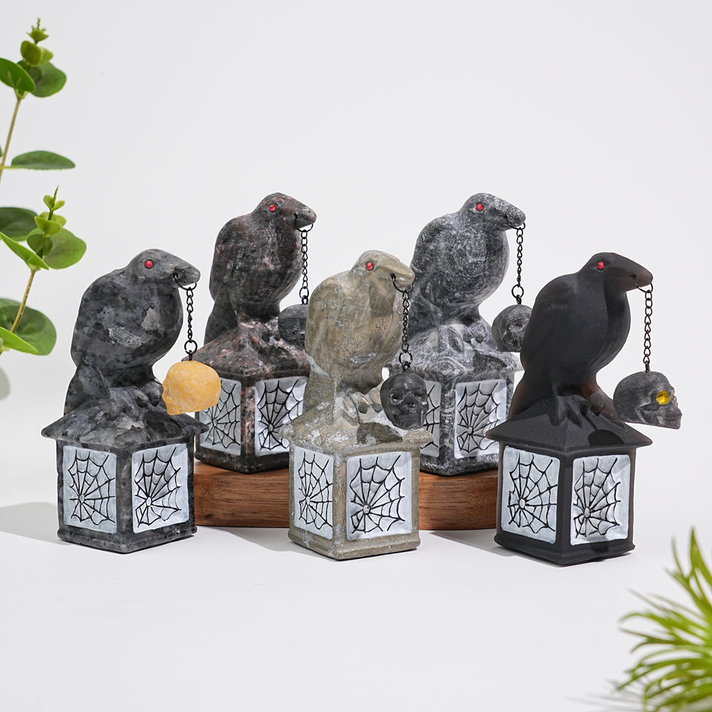 Natural Crystal Carving Crow With Skull