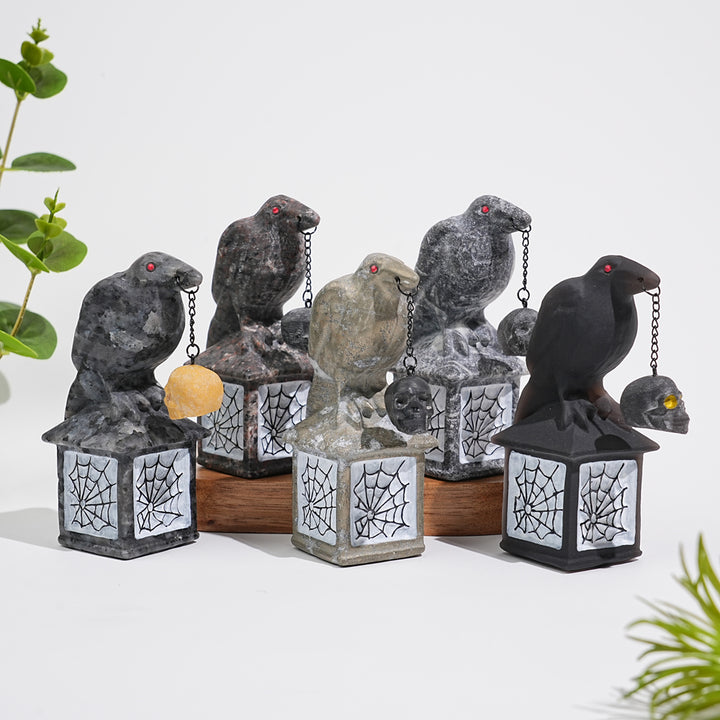 Natural Crystal Carving Crow With Skull
