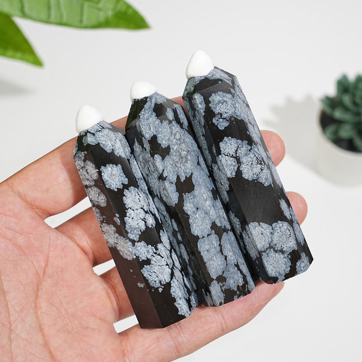 Natural Exquisite Crystal Snowflake Obsidian Point