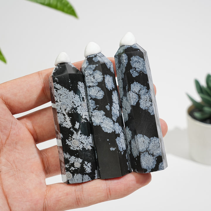 Natural Exquisite Crystal Snowflake Obsidian Point