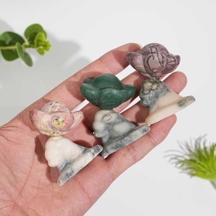 Natural Crystal Carving Hand Holding Flower