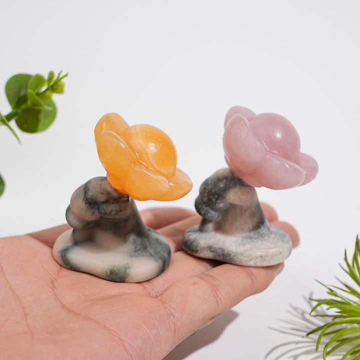 Natural Crystal Carving Hand Holding Flower