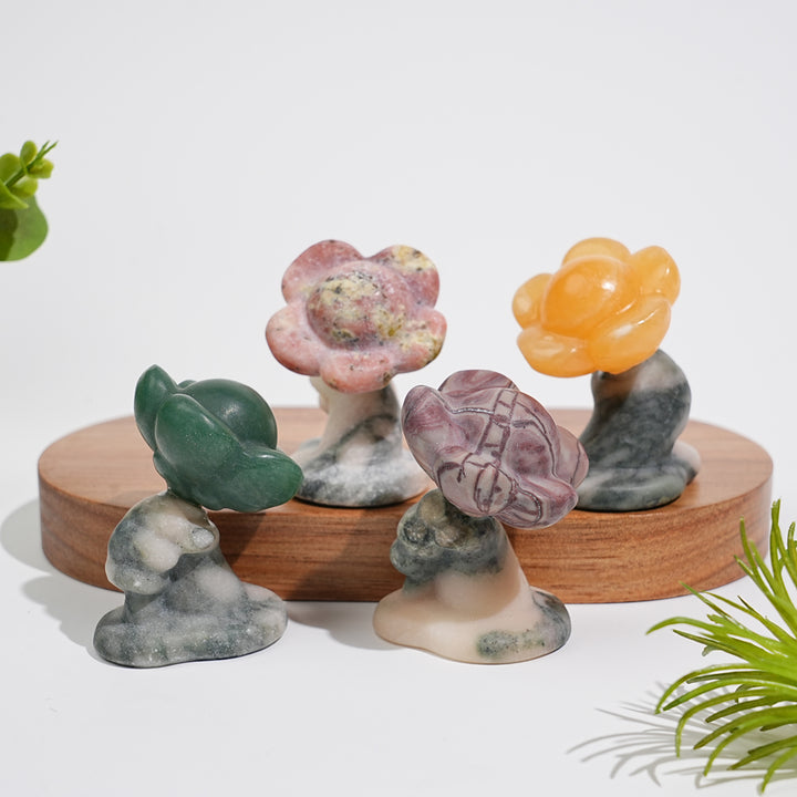 Natural Crystal Carving Hand Holding Flower
