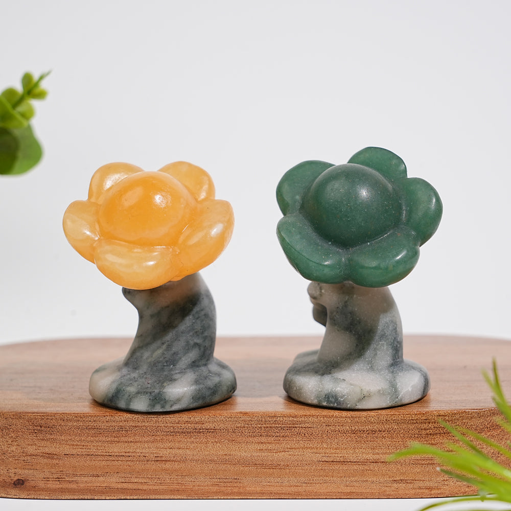 Natural Crystal Carving Hand Holding Flower