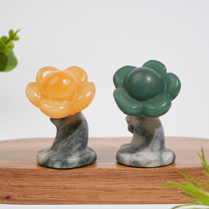 Natural Crystal Carving Hand Holding Flower