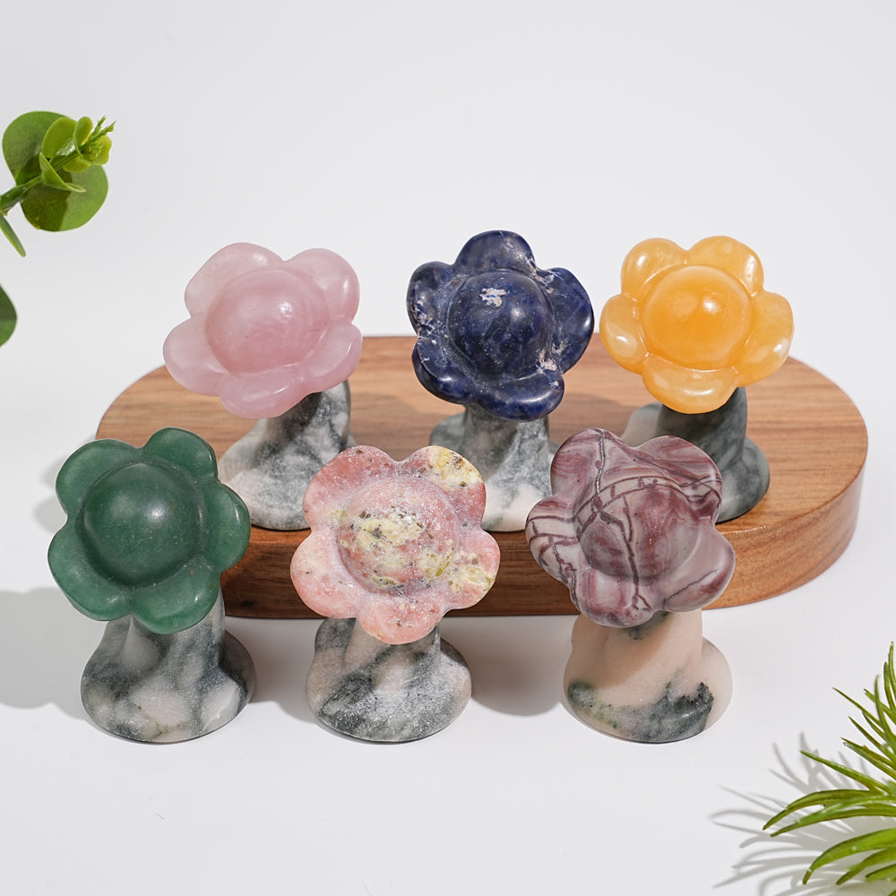 Natural Crystal Carving Hand Holding Flower
