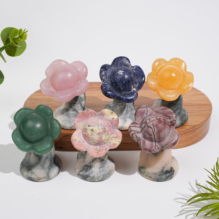 Natural Crystal Carving Hand Holding Flower