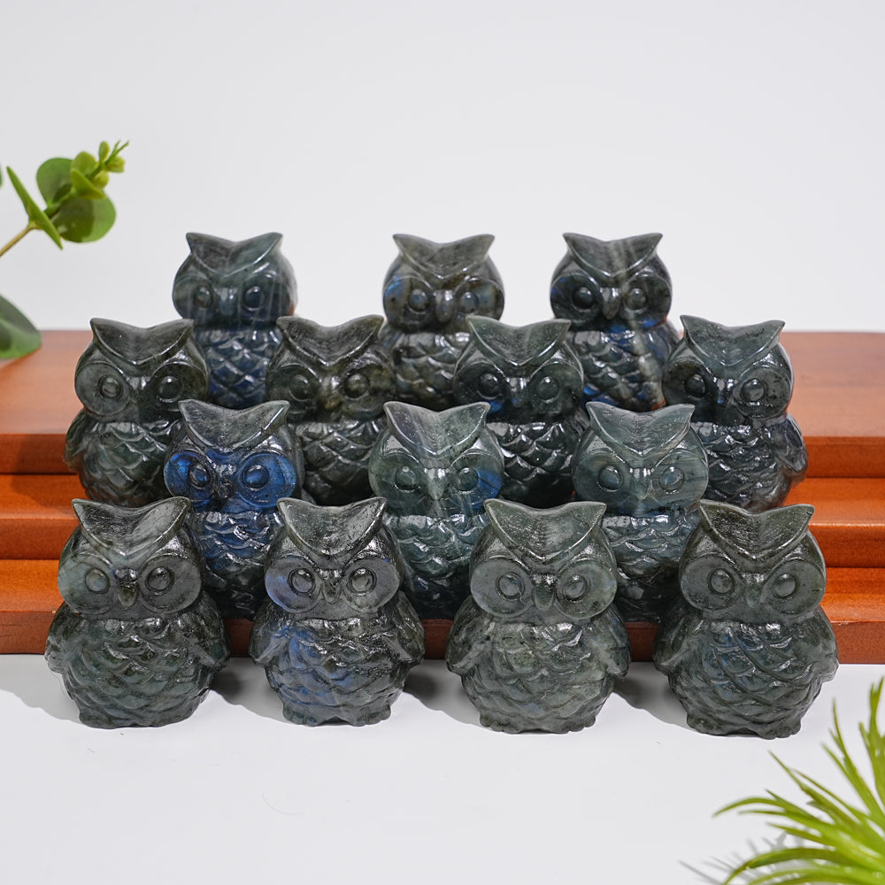 Natural Crystal Carving Cute Labradorite Chubby Owl
