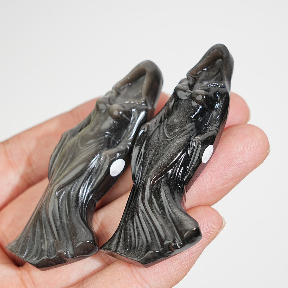 A Slightly Imperfect Natural Silver Obsidian Cloaked Lady Carving