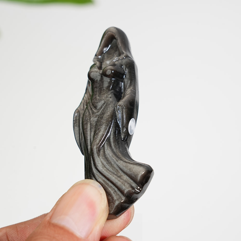 A Slightly Imperfect Natural Silver Obsidian Cloaked Lady Carving