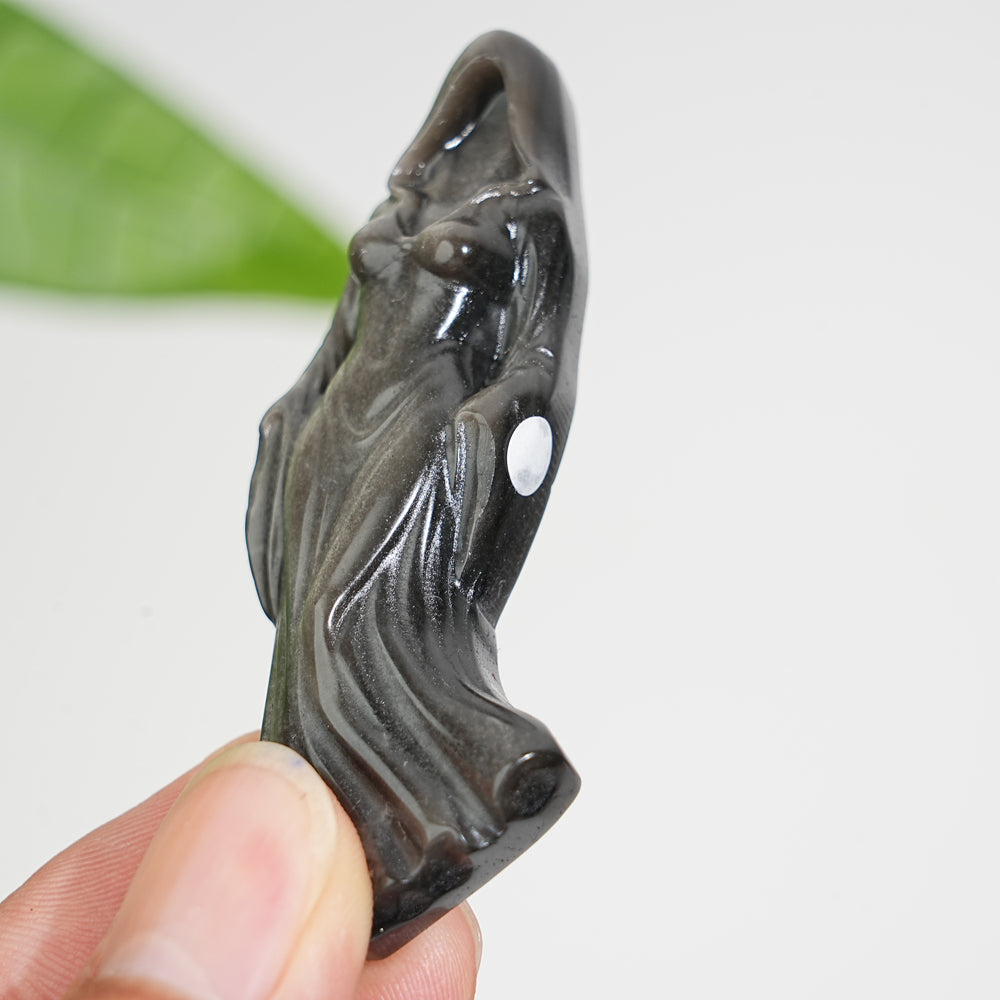 A Slightly Imperfect Natural Silver Obsidian Cloaked Lady Carving