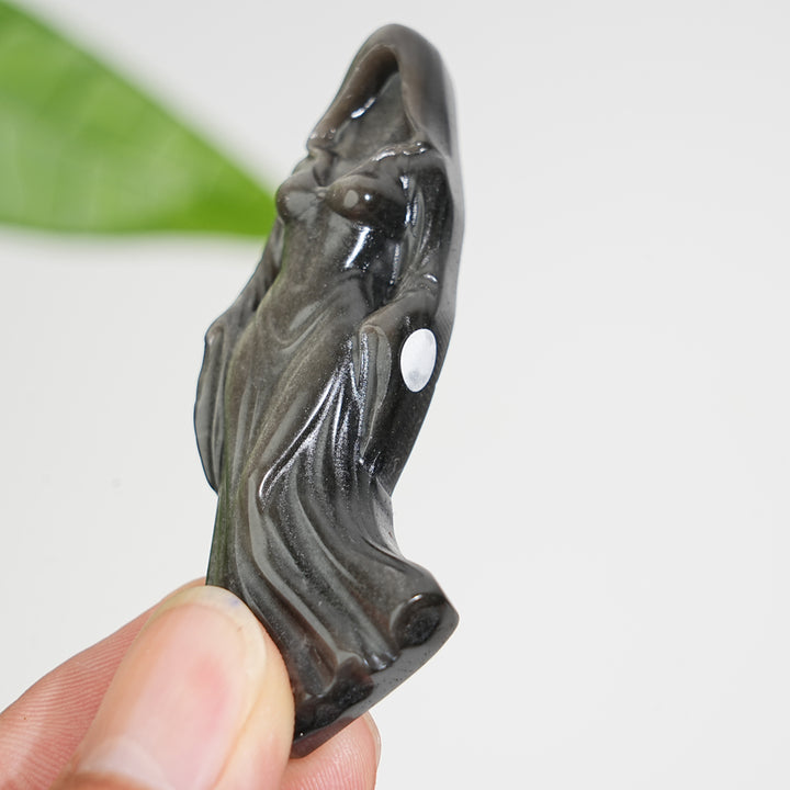 A Slightly Imperfect Natural Silver Obsidian Cloaked Lady Carving