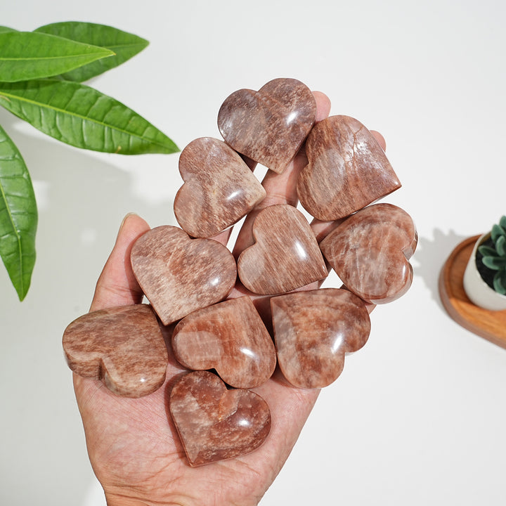 Natural Warm Crystal Peach Moonstone Heart