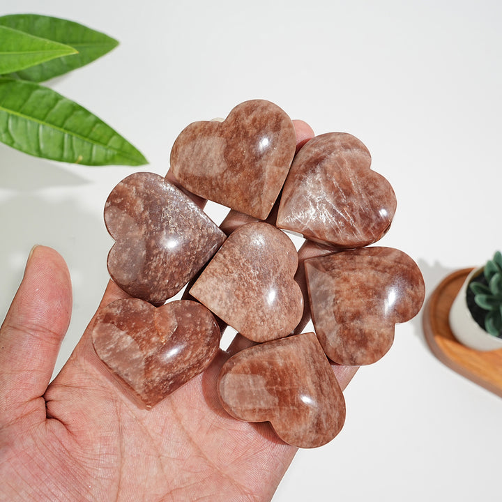 Natural Warm Crystal Peach Moonstone Heart